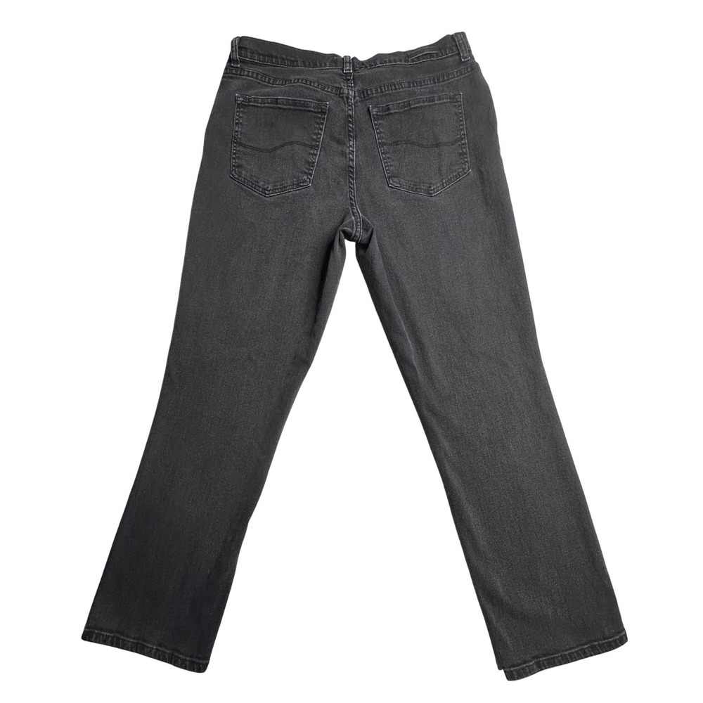 Vintage Lee Straight Jeans Womens 14M Gray Charcoal Wash Mid Rise Stretch Denim
